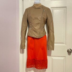 high neck brown faux leather jacket